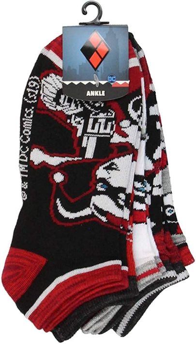 DC Comics Harley Quinn Adult Character Themed Designs 5 Pack Mix and Match No Show Ankle Socks
