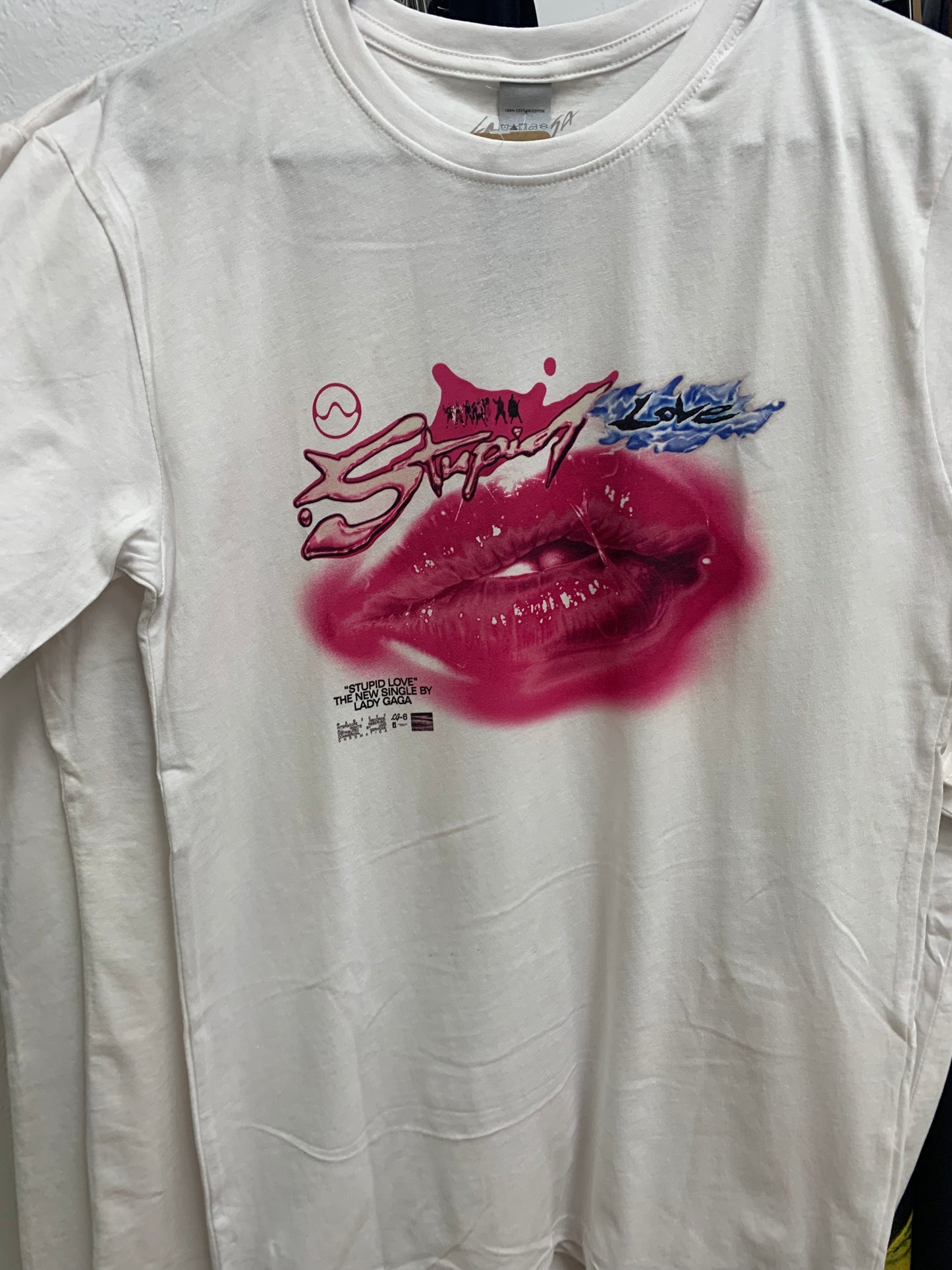 LADY GAGA - Lips Stupid Love Adult White Tee