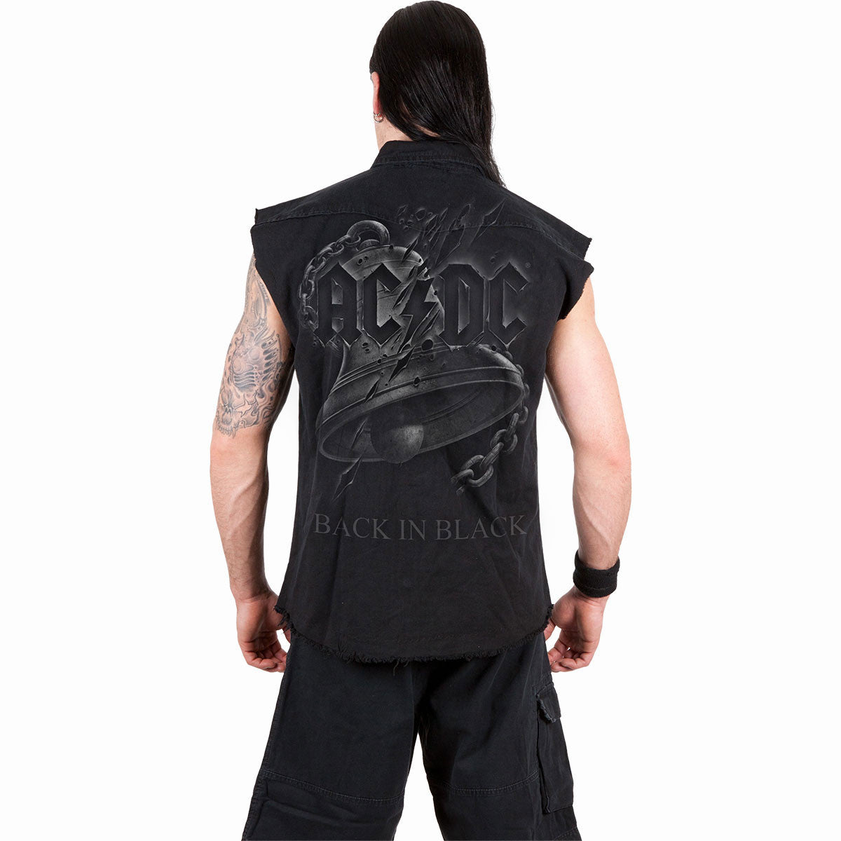 ACDC - BACK IN BLACK TORN - Sleeveless Worker Shirt