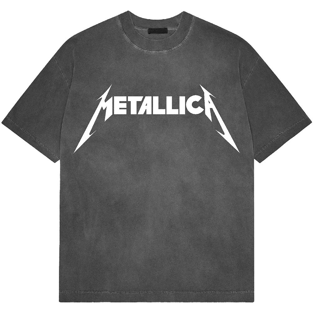 METALLICA - Metallica Unisex Stone Wash T-Shirt: Logo (Charcoal Grey)