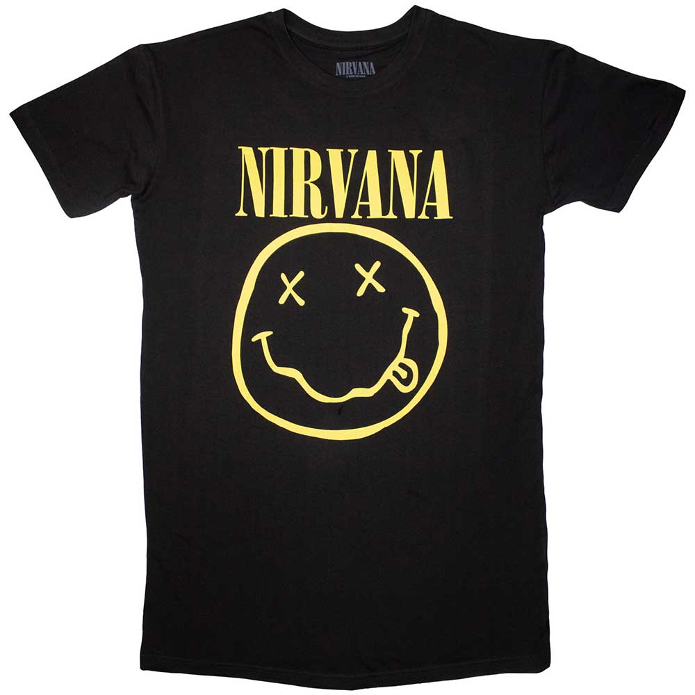 Nirvana T-Shirt Dress: Yellow Happy Face (Black)