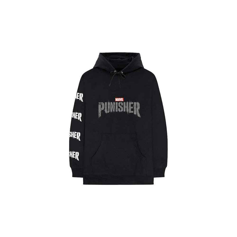 PUNISHER - Marvel Comics Unisex Pullover Hoodie: Punisher Stamp (Black) (Back Print & Sleeve Print)
