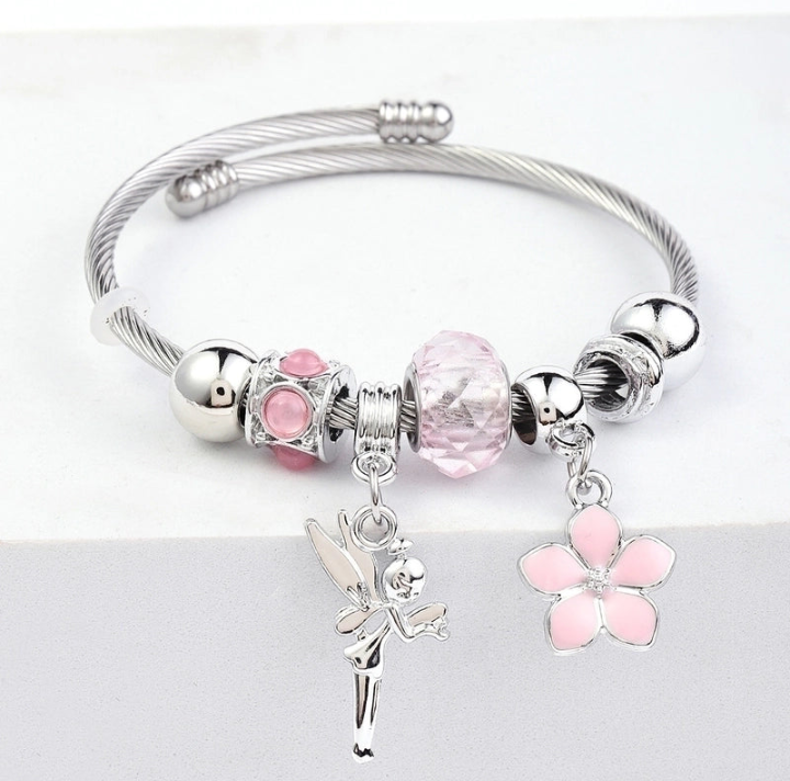 Stainless Steel Asymmetrical Plating Bangle - Pink