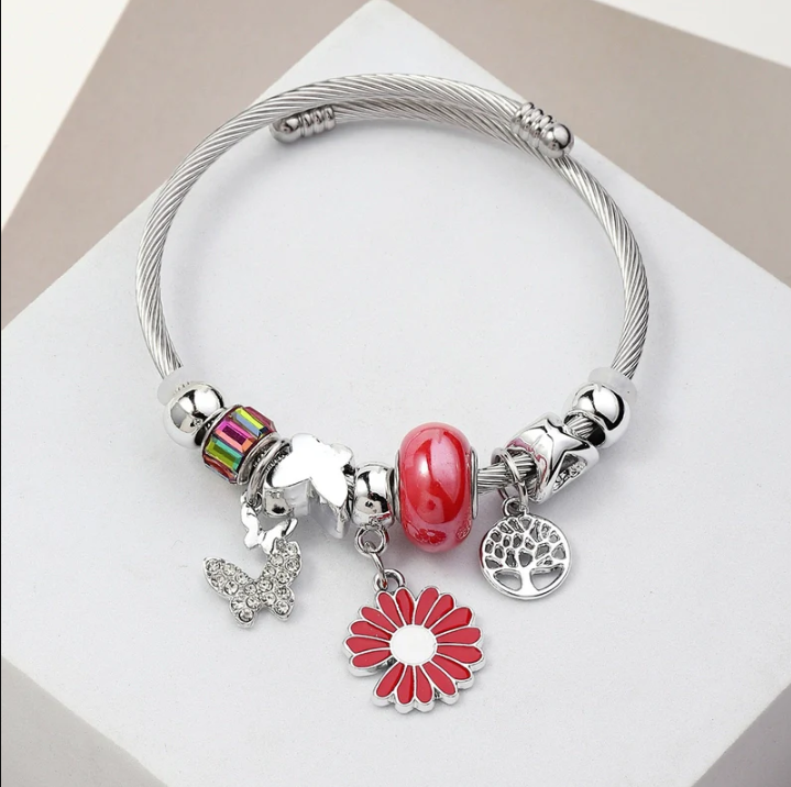 Stainless Steel Asymmetrical Plating Bangle - Red