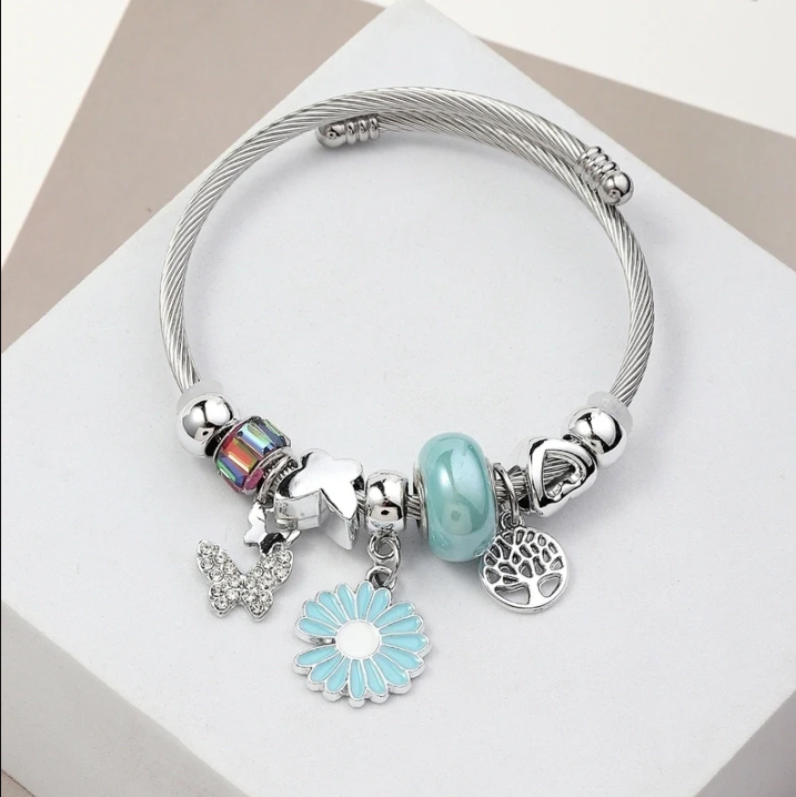 Stainless Steel Asymmetrical Plating Bangle - Light Blue