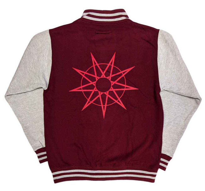 SLIPKNOT - Slipknot Unisex Varsity Jacket: 9 Point Star (Maroon Red & Grey) (Back Print)