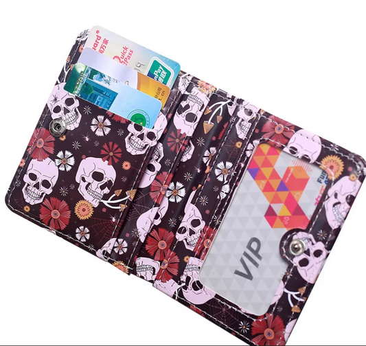 Gothic Skull Print Bifold PVC Wallet
