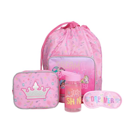 DISNEY - 5 Pc Duffle Bag Set – Duffle Bag, Water Bottle, Drawstring Backpack, Sleep Mask, and Utility Bag