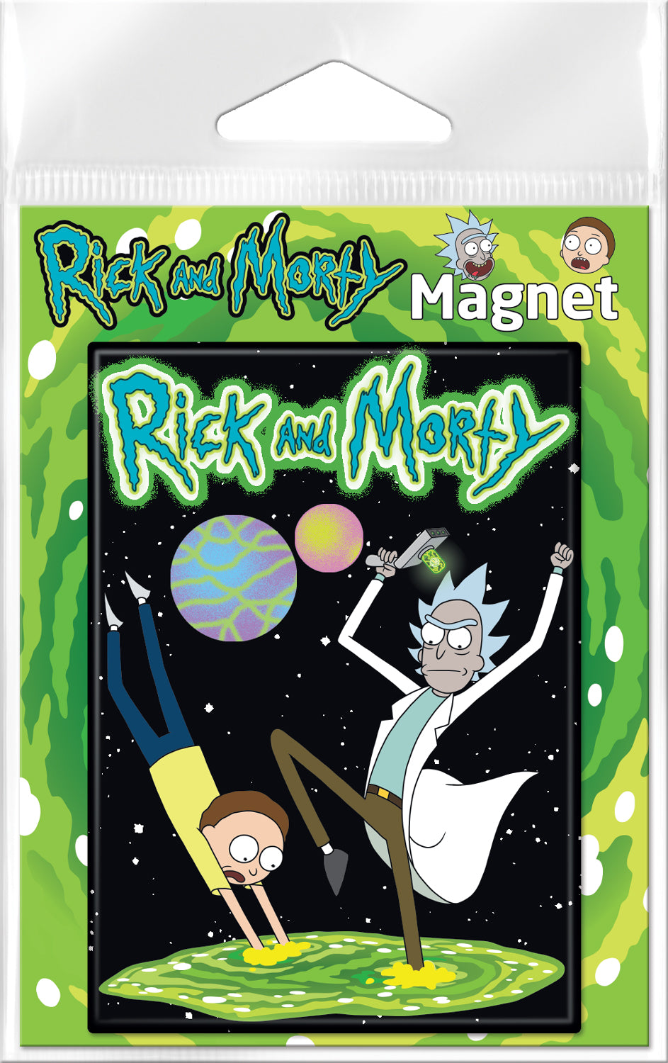Rick and Morty on Green Carded Magnet