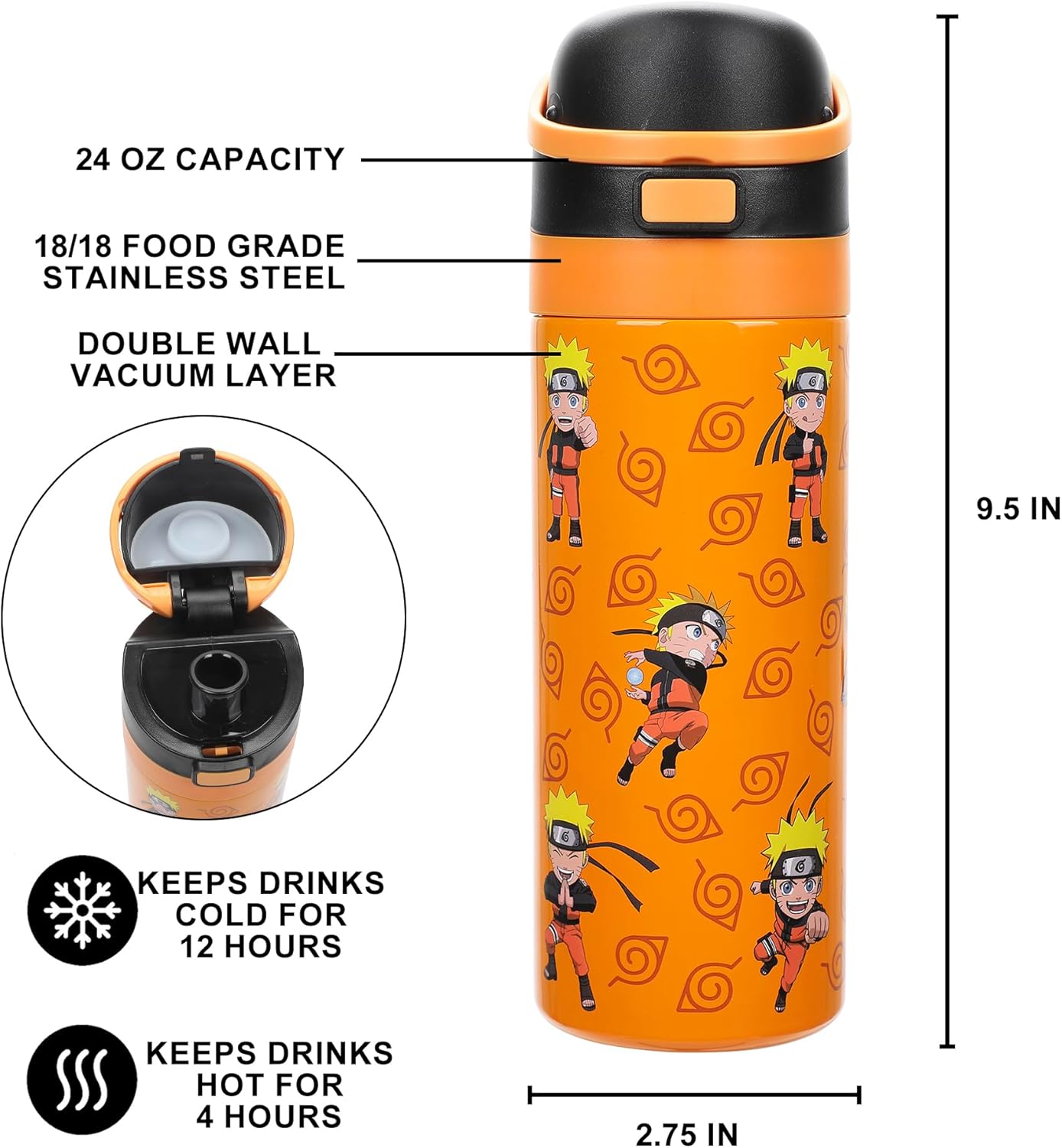 NARUTO - Naruto Khargo 24 Oz. Stainless Steel Tumbler With Flip-Top Lid