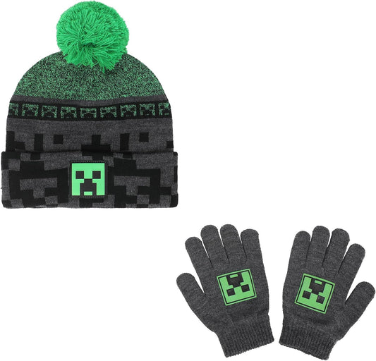 MINECRAFT - Knit Beanie With Fur Pom and gloves