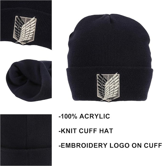 ATTACK ON TITAN - Scouts Regiment Emblem Embroidered Beanie Hat (Navy Blue)