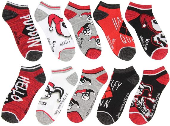 DC Comics Harley Quinn Adult Character Themed Designs 5 Pack Mix and Match No Show Ankle Socks