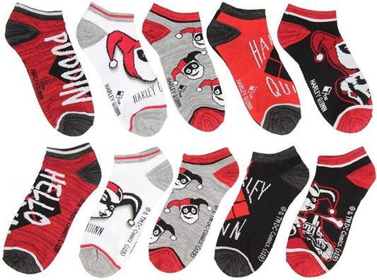 DC Comics Harley Quinn Adult Character Themed Designs 5 Pack Mix and Match No Show Ankle Socks
