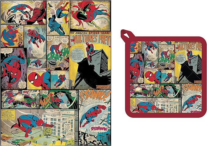 Marvel Spider-Man Action Wall Dish Towel and Oven Mitt Set