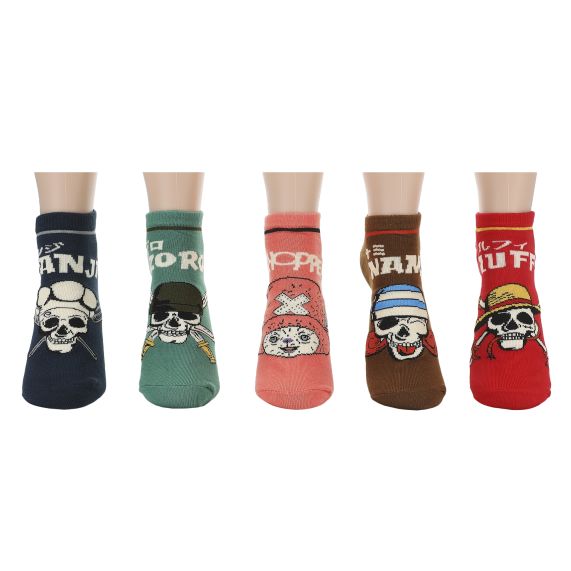 ONE PIECE - Jolly Rogers with Chopper Multicolor (Pack of 5) Mix & Match Ankle Socks