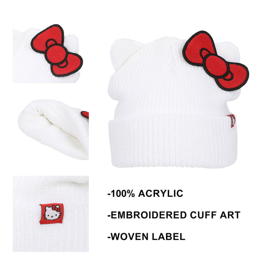 HELLO KITTY - Novelty Ear and Red Bow Beanie Hat