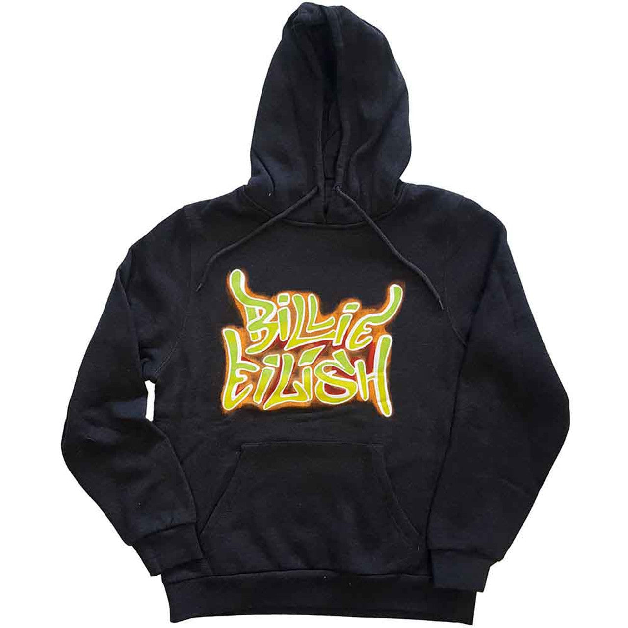 BILLIE EILISH - Unisex Pullover Hoodie: Airbrush Flames Blohsh (Dark Grey) (Back Print)