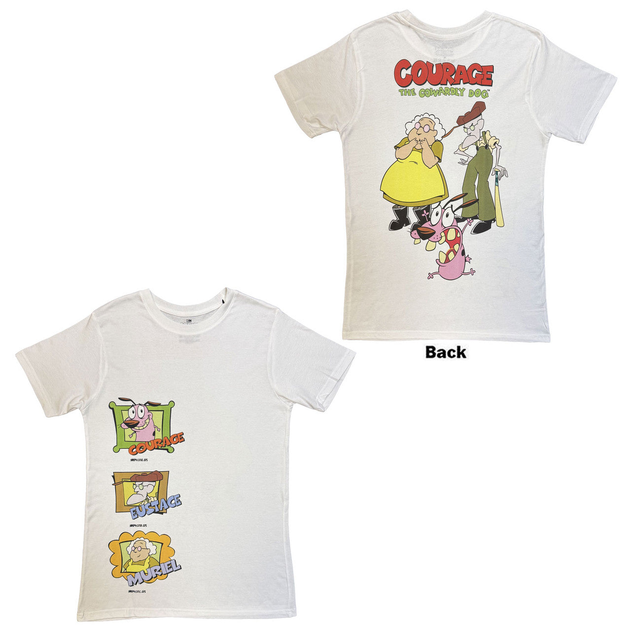 COURAGE THE COWARDLY DOG - Unisex T-Shirt: F&B Jumbo (White) (Back Print)