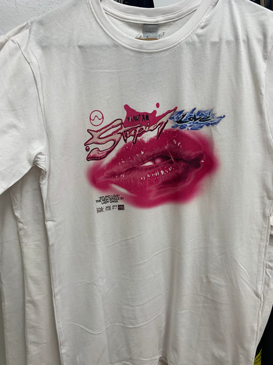 LADY GAGA - Lips Stupid Love Adult White Tee