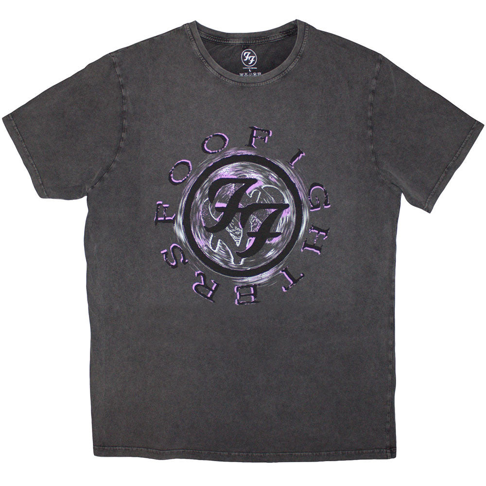 FOO FIGHTERS - Foo Fighters Unisex Stone Wash T-Shirt: Wheel Logo Shadow (Charcoal Grey)