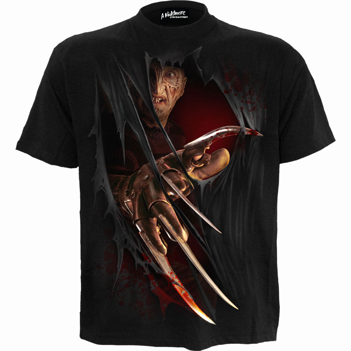 NIGHTMARE ON ELM STREET - A Nightmare on Elm Street Unisex T-Shirt: Freddy Claws Elm Street (Black) (Back Print)