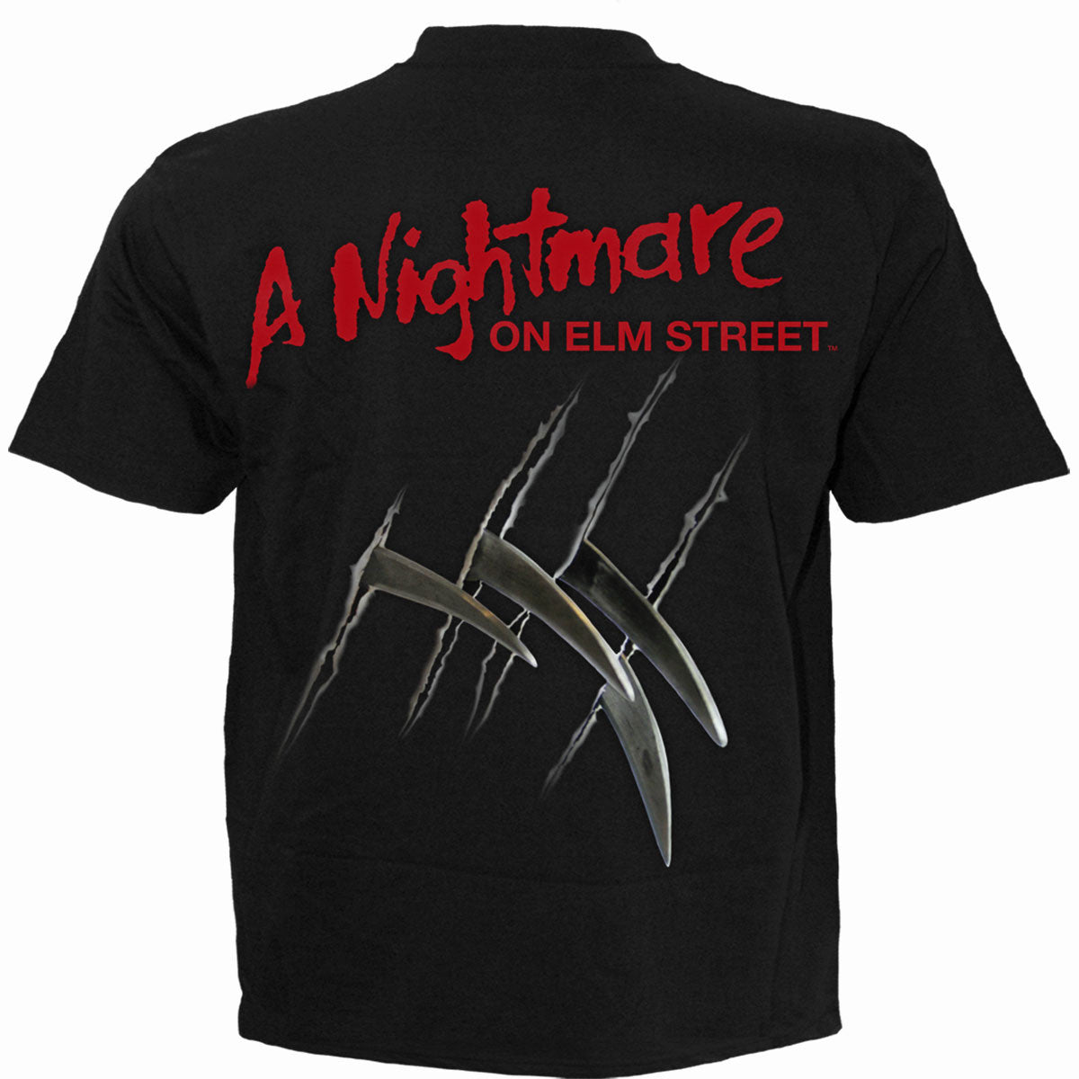 NIGHTMARE ON ELM STREET - A Nightmare on Elm Street Unisex T-Shirt: Freddy Claws Elm Street (Black) (Back Print)