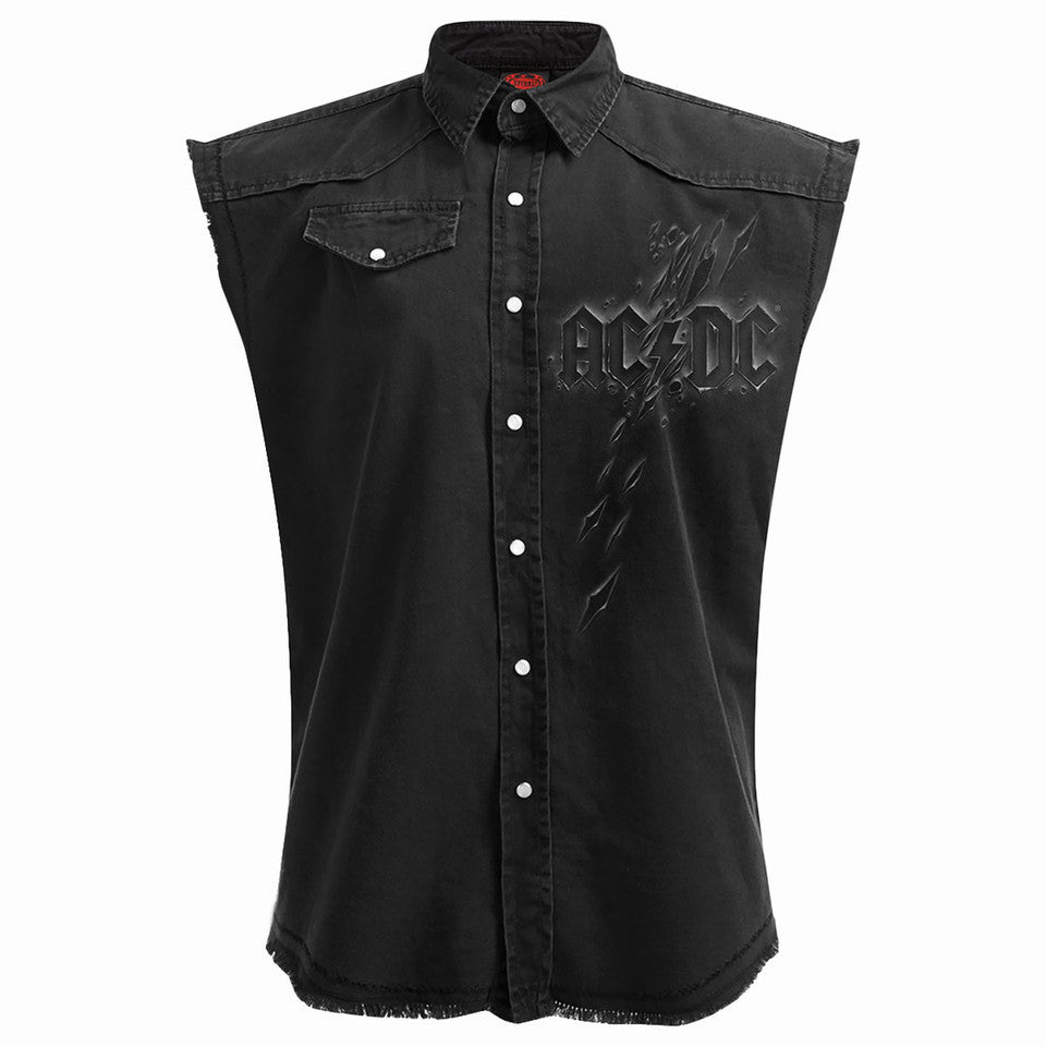 ACDC - BACK IN BLACK TORN - Sleeveless Worker Shirt