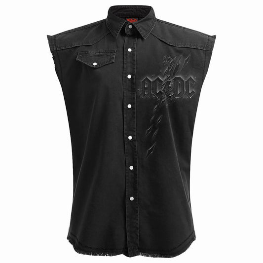 ACDC - BACK IN BLACK TORN - Sleeveless Worker Shirt