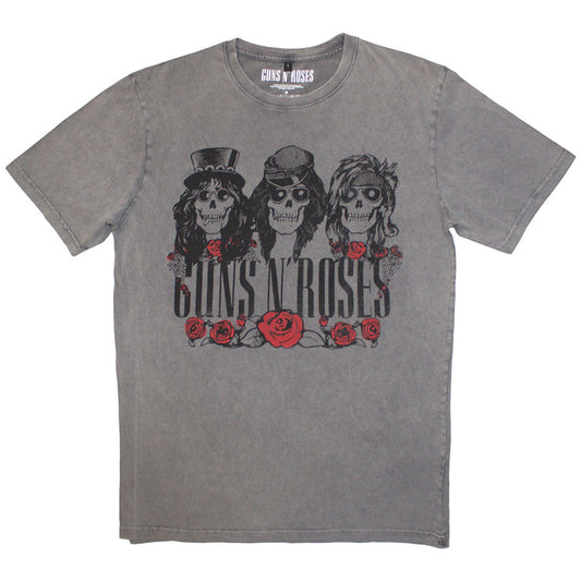 GUNS N' ROSES - Guns N' Roses Unisex Stone Wash T-Shirt: Hell Group (Grey)