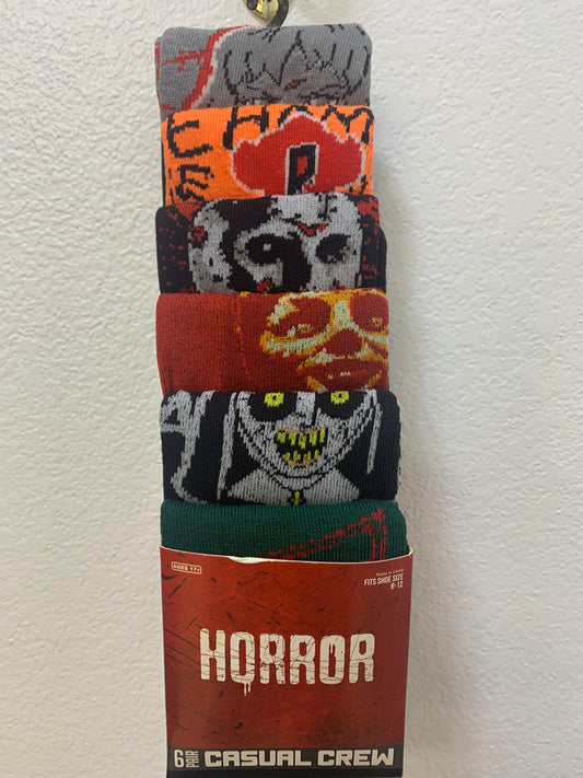 HORROR - ASSORTED 6 PACK CREW SOCK SET