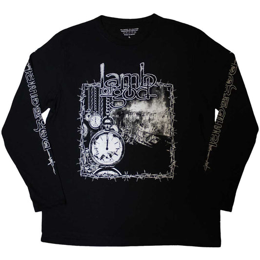 Lamb Of God Unisex Long Sleeve T-Shirt: Barbed Wire (Black) (Sleeve Print)