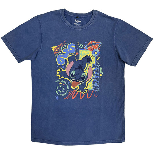 LILO & STITCH - Disney Unisex Stone Wash T-Shirt: Lilo & Stitch 626 Handstand (Denim Blue)