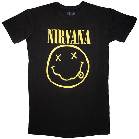 Nirvana T-Shirt Dress: Yellow Happy Face (Black)