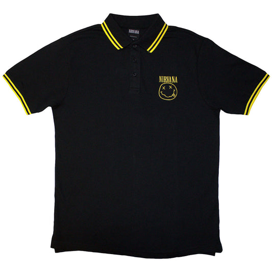 Nirvana Unisex Polo Shirt: Happy Face (Black)