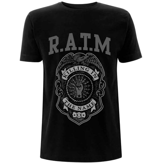 RATM -  Rage Against The Machine Unisex T-Shirt: Grey Police Badge (Black)