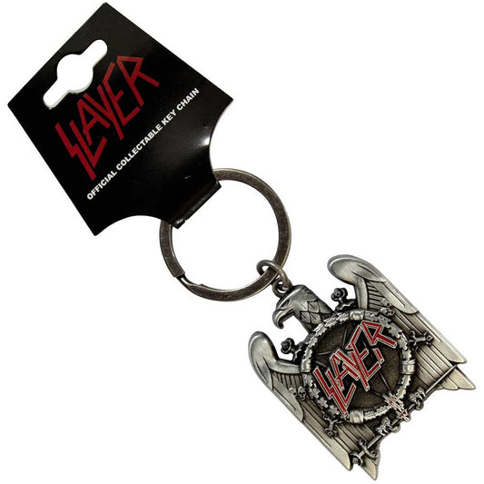 SLAYER - Official Collectable Keychain: Silver Eagle v2 (Oxidised Chrome Relief With Red Highlights)