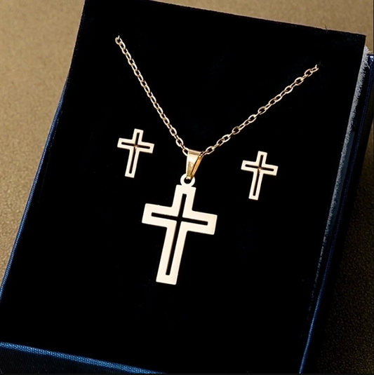 Stainless Steel Plating Jewelry Set 2 Pieces - Cross