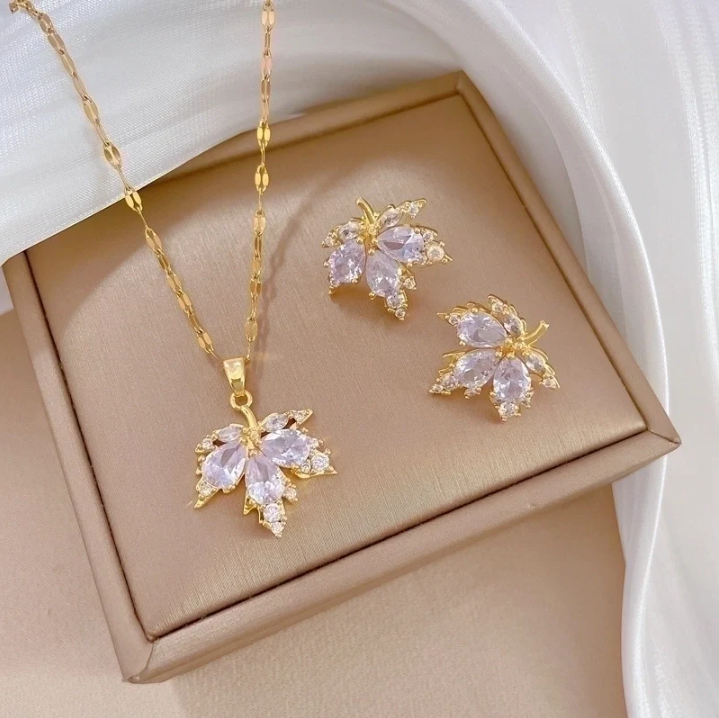 Stainless Steel Plating Jewelry Set 2 Pieces - Leaf