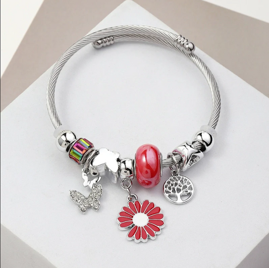 Stainless Steel Asymmetrical Plating Bangle - Red