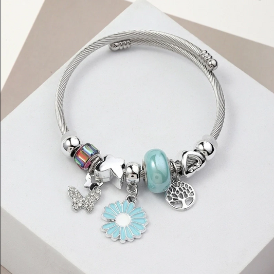 Stainless Steel Asymmetrical Plating Bangle - Light Blue