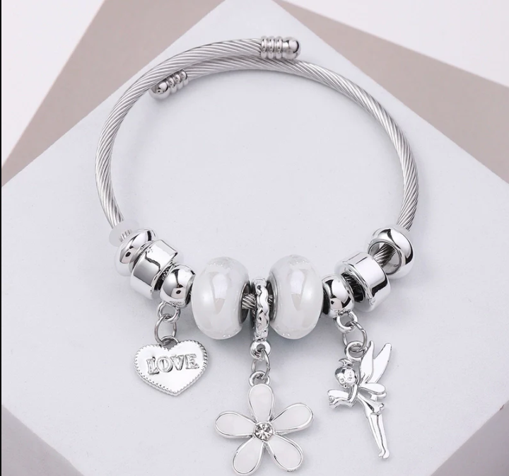 Stainless Steel Asymmetrical Plating Bangle - White