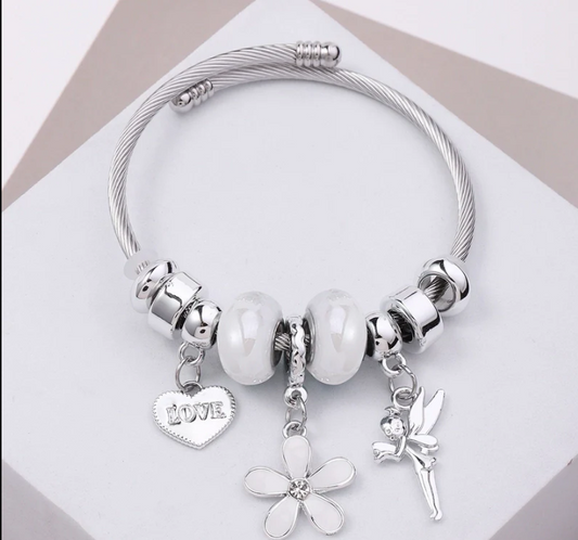 Stainless Steel Asymmetrical Plating Bangle - White