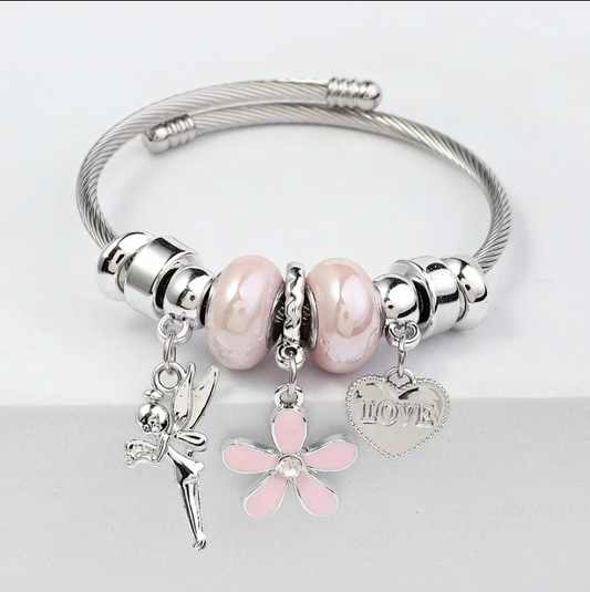 Stainless Steel Asymmetrical Plating Bangle - Peach Pink