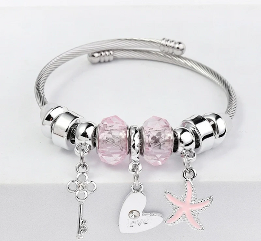Stainless Steel Asymmetrical Plating Bangle - Starfish - Pink