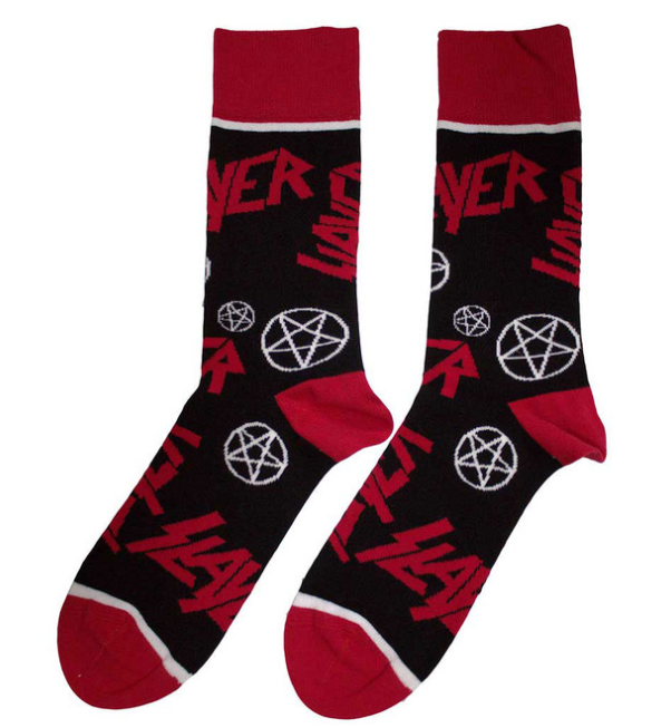 SLAYER - Slayer Unisex Socks: Logos and Pentagrams (Black) (UK Size 4 - 7)