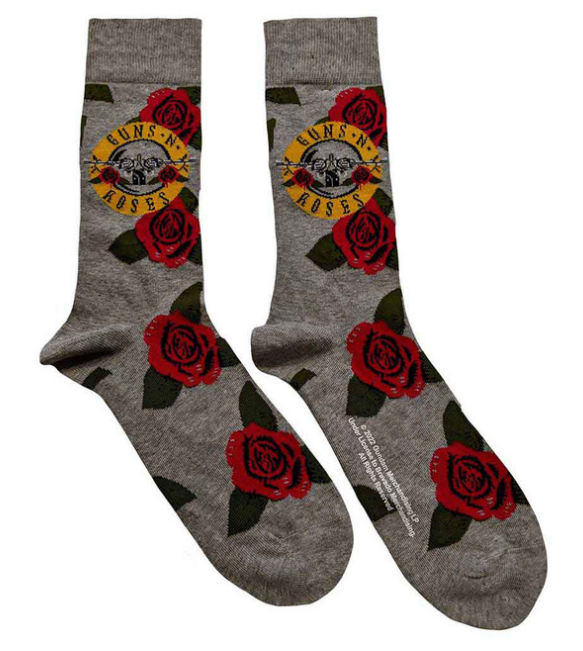GUNS'N ROSES - Guns N' Roses Unisex Socks: Bullet Roses (Grey) (UK Size 4 - 7)