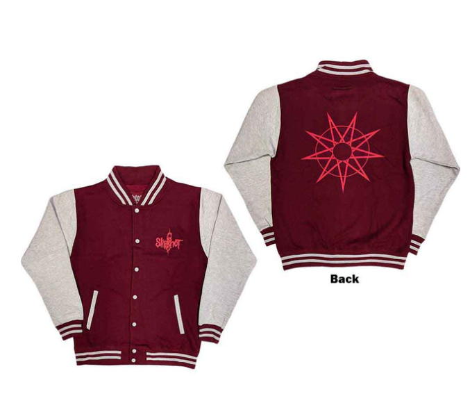 SLIPKNOT - Slipknot Unisex Varsity Jacket: 9 Point Star (Maroon Red & Grey) (Back Print)