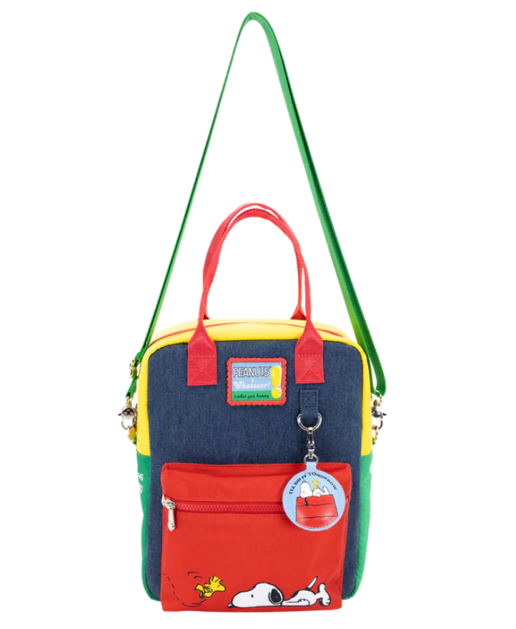 PEANUTS - Peanuts 75th Anniversary Color Block Denim & Canvas Convertible Bag