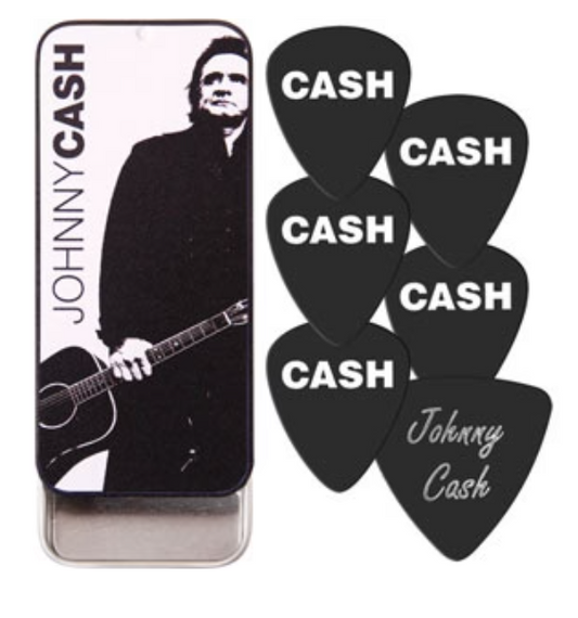 JOHNNY CASH - Black & White Photo of Johnny Cash Collector's Tin - 6 Collector's Guitar Picks